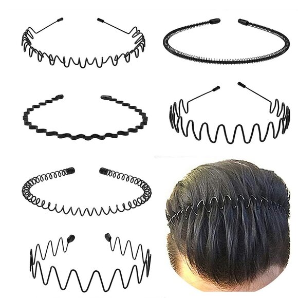 🆕Men A-New 6pcs Metal Fashion Unisex Wavy Outdoor Sport Simple Elastic Headband - Picture 8 of 14